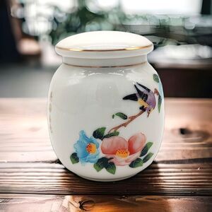 Teavana 4-inch Porcelain Ginger Jar – Asian Floral Bird Loose Leaf Tea Canister